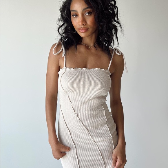 NWT Princess Polly Rib Cotton Mini dress super cute Y2k cream/beige - Picture 2 of 2